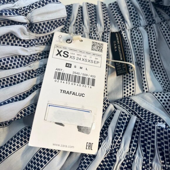 Zara Trafaluc Collection Off Shoulder Blouse Top XS NWT Navy Stripe Textured - Picture 6 of 10